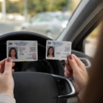 Carteira de motorista e documento de identidade estadual sendo comparados dentro de um carro, destacando que ambos servem como identificação, mas apenas a carteira de motorista permite dirigir veículos.