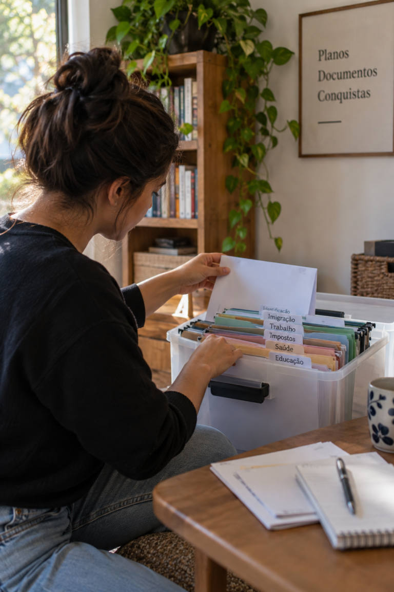 Mulher organizando documentos
